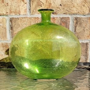 Vintage Green Glass Art Million Bubbles Vase Mid-Century Mod Boho Spring Retro